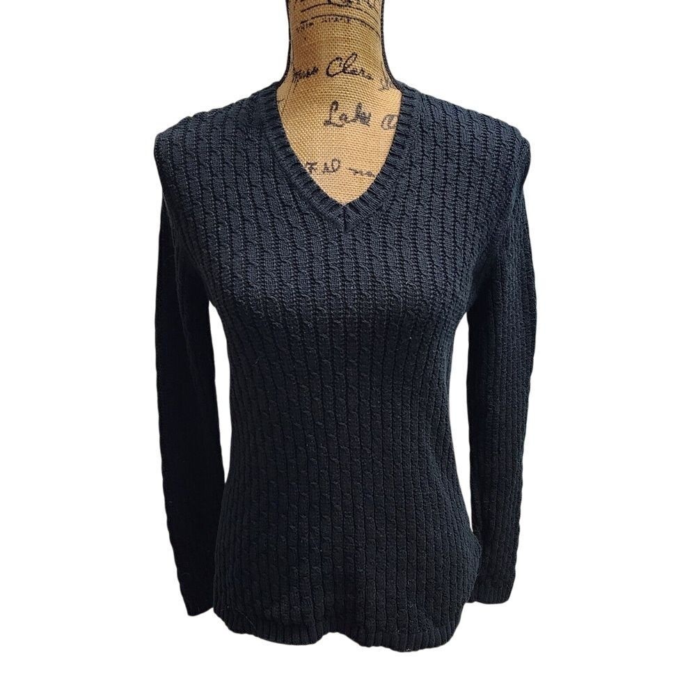 Liz Claiborne Cable Knit Sweater Medium Black